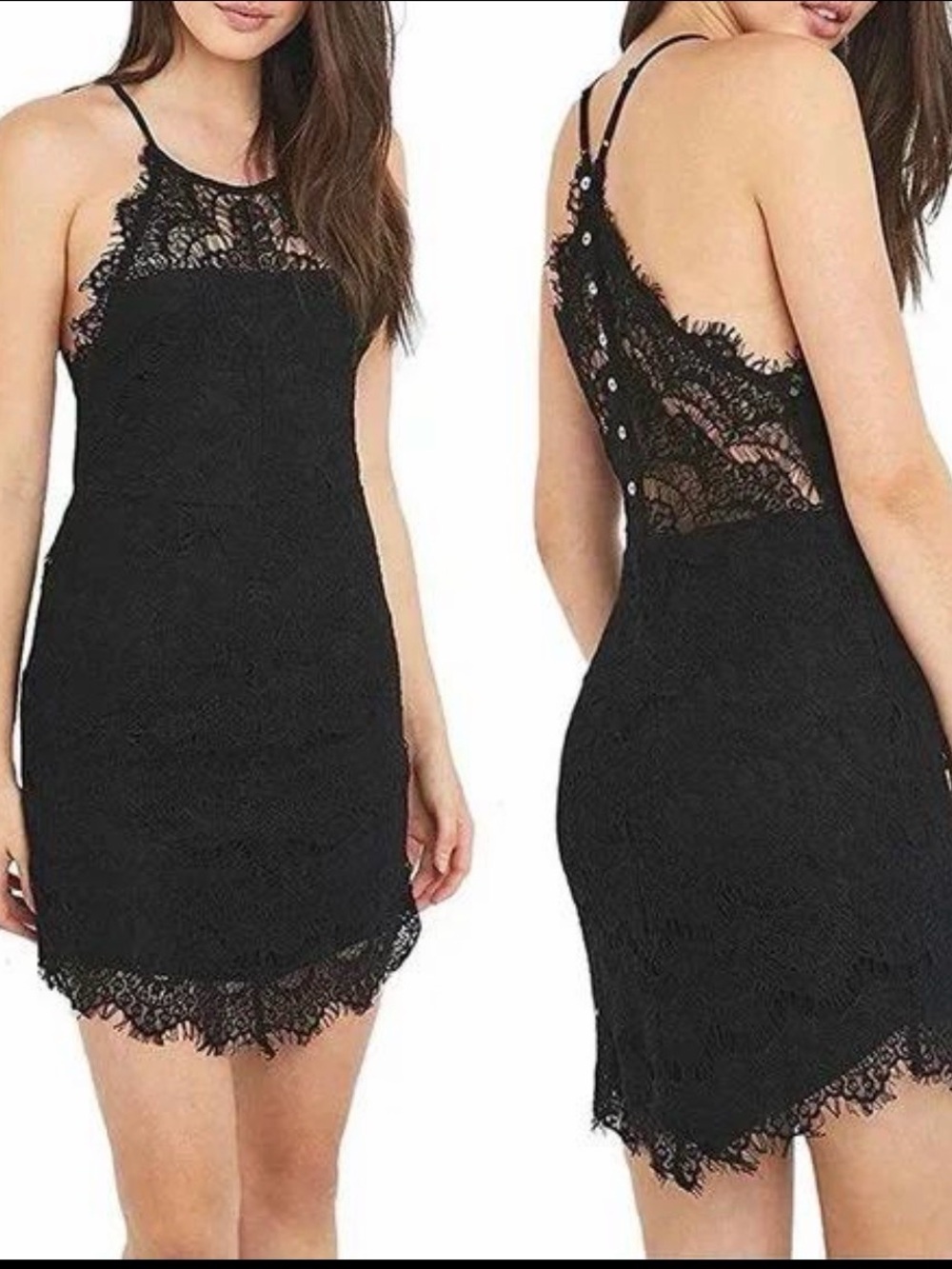 Free People Intimately Black Lace Slip Dress with Sheer Back | size Small